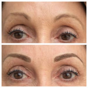 Prettyology client before & after semi-permanent eyebrows (micropigmentation)