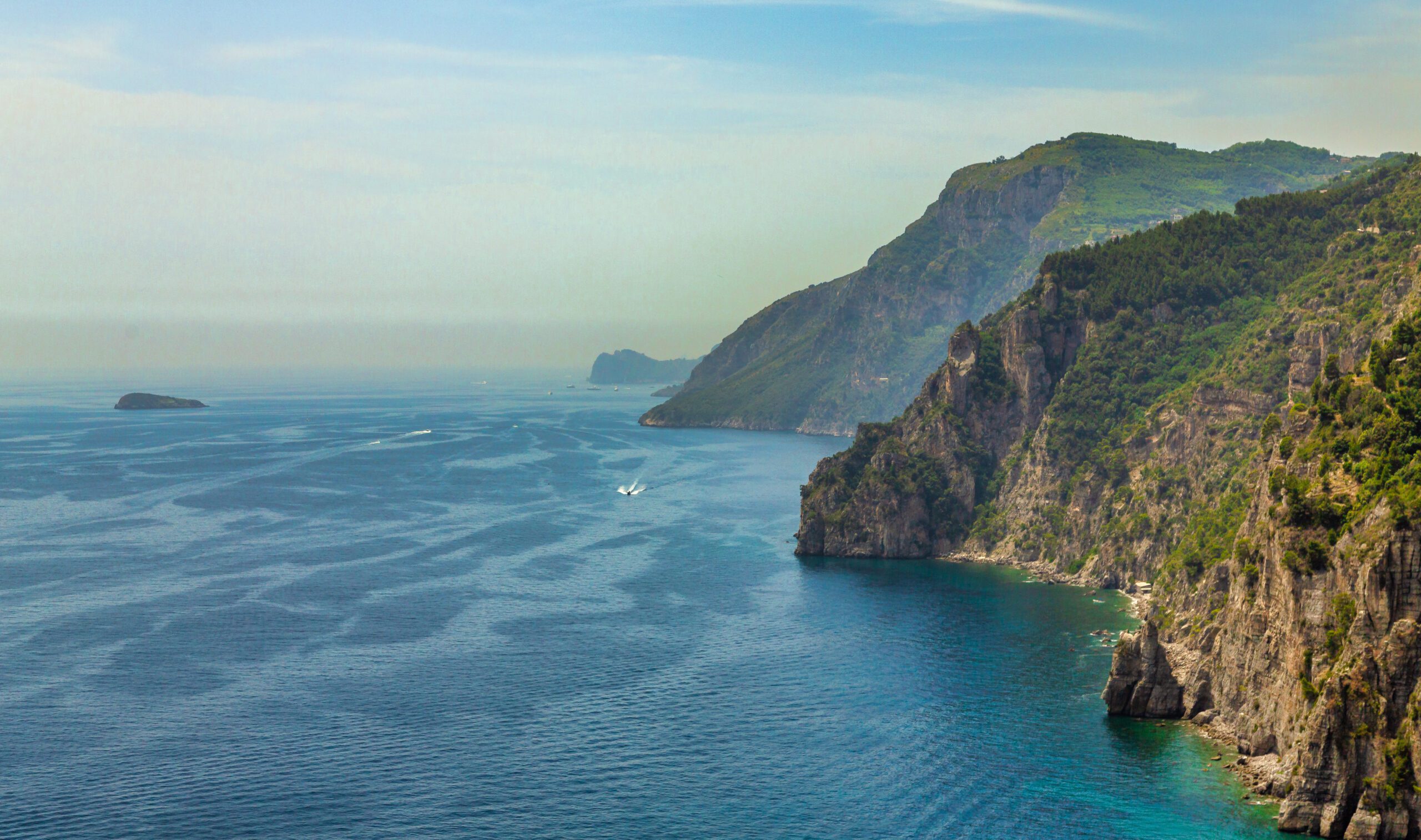 Beautiful view of the Amalfi Coast at daytime. Amalfi coast situated in province of Salerno, in the region of Campania, Italy.